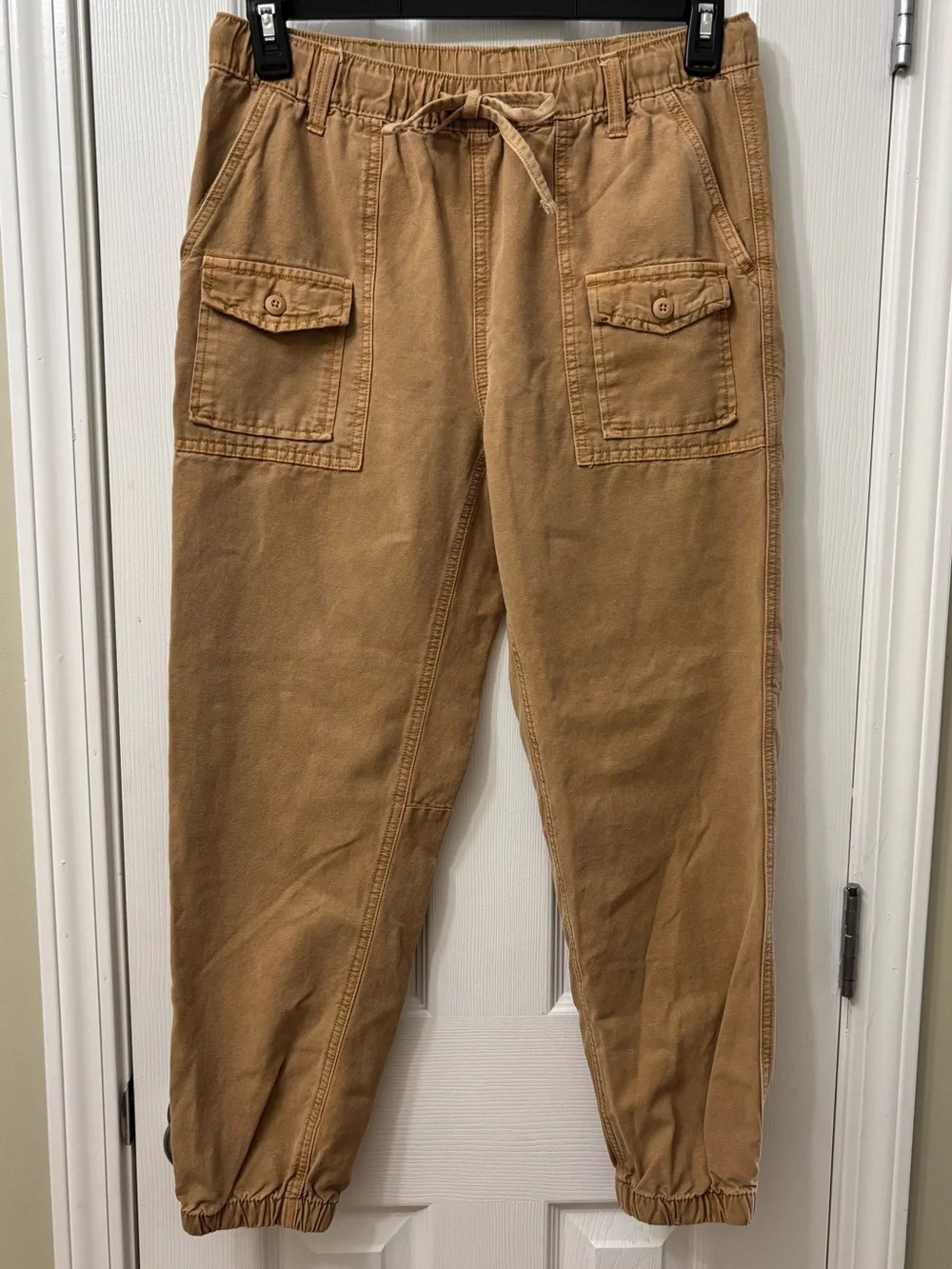 American Eagle Aerie Cargo Jogger Pants Size Small Tan Drawstring Utility Casual